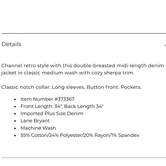 NWT ~ Lane Bryant Midi Denim Jacket with Sherpa - Picture 14 of 14